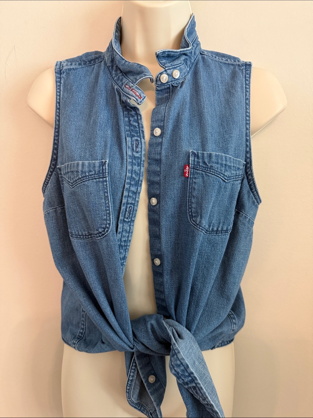 Levi's Blue Sleeveless Denim Button-Up Shirt